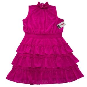 Everlily Dress Womens X Large Pink Glitter Ruffle Mock Neck‎ Sleeveless
